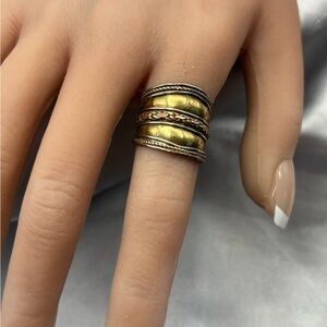 Vintage Tibetan Mixed Metal Wide Spinner Crossover Ring - Boho Ethnic